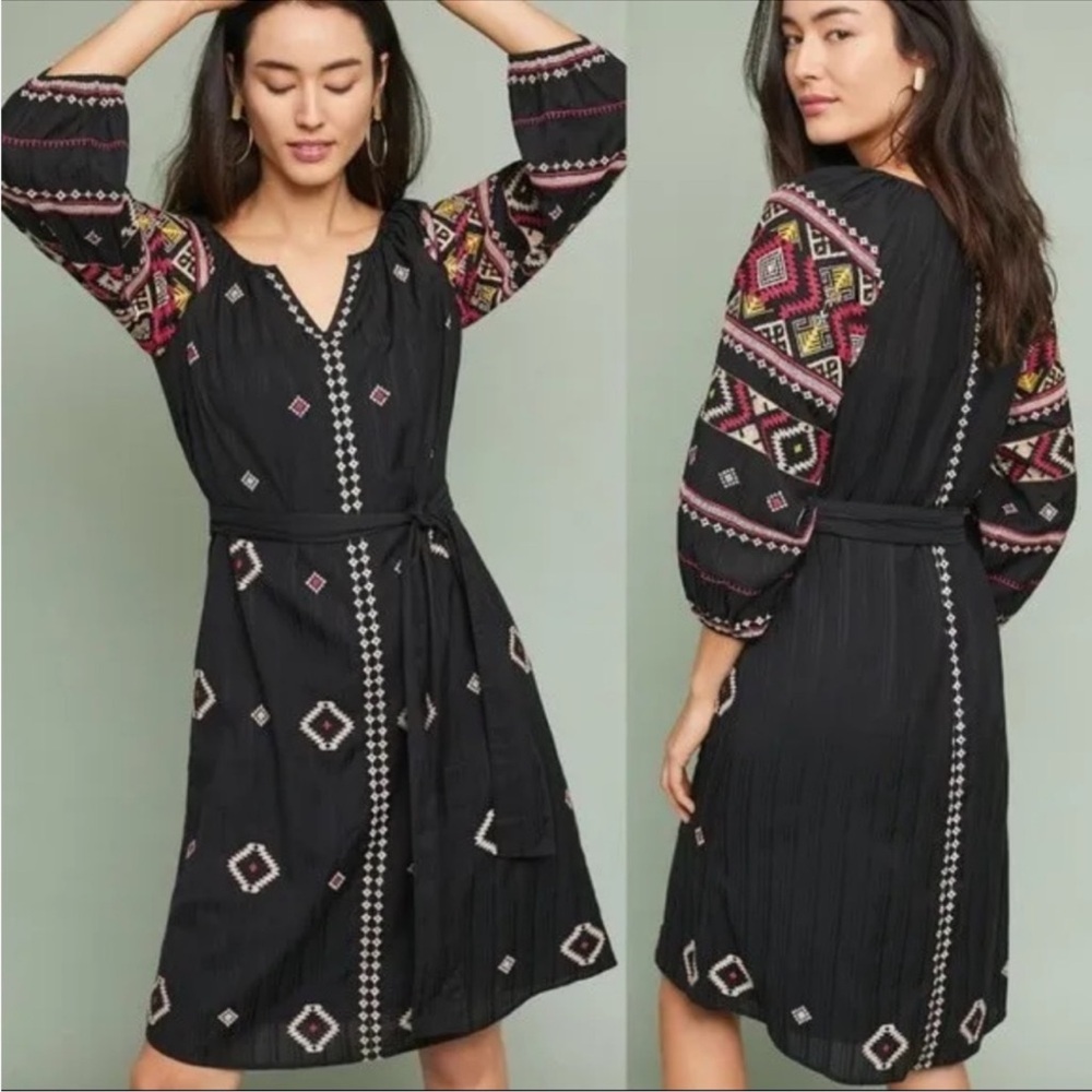 Anthropologie Akemi & Kin Black with pink and yellow Long Sleeve Dress